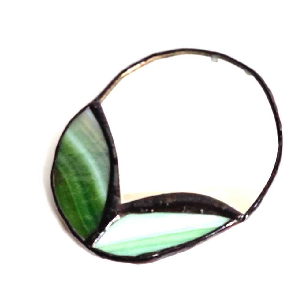 Vintage Hand Palm Vanity Mirror Green Stained Glass 70s